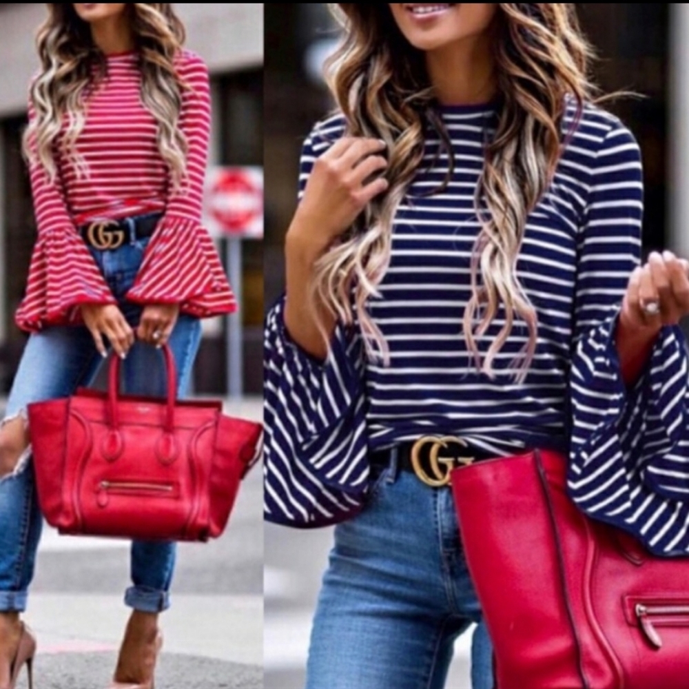 Boho Bell Sleeve Crew Neck Top - Picture 11 of 12